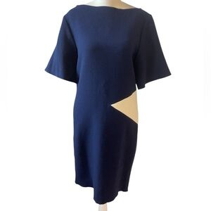 Roksanda Ilincic Blue White Wool Colorblock Sheath Dress Size US 4